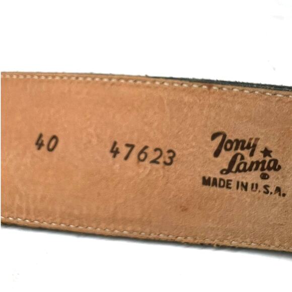 Zuni Cardinal Inlay Belt & Buckle  Silver Edaakie Tony Lama Pearl Turquoise L - Picture 6 of 6